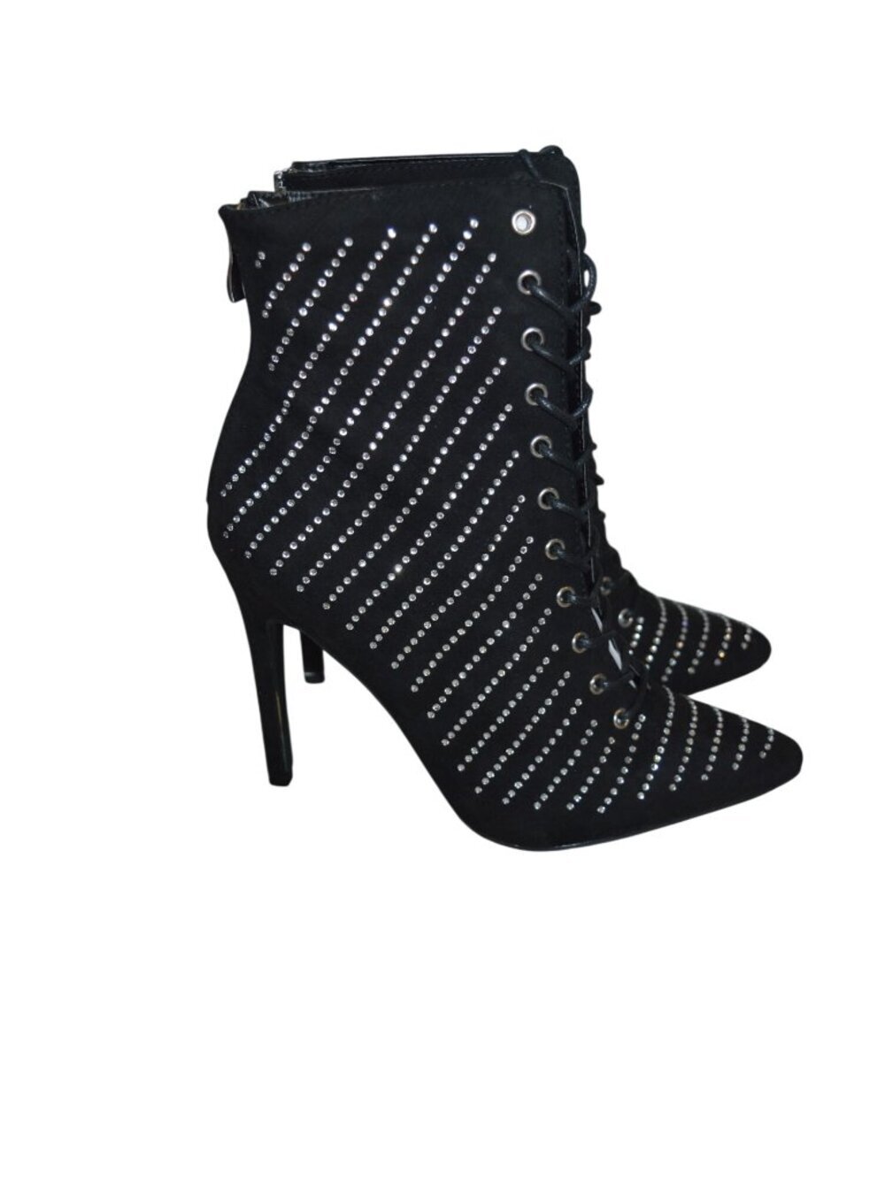 NWOT Shoe Dazzle Cordelia Bedazzled Lace Up Heeled Boots Women's Size 10 Glam - Picture 4 of 9